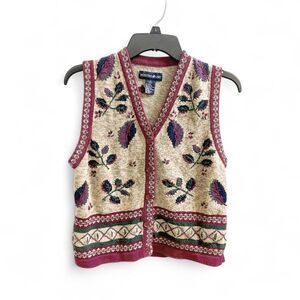 VINTAGE Montana Lake Cottagecore Floral Knitted Embroidered Sweater Vest Size S
